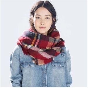 Oversized Scarf- Red- Plaid- 52 X 52
